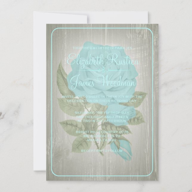 Teal Rustic Floral Wedding Invitations (Front)