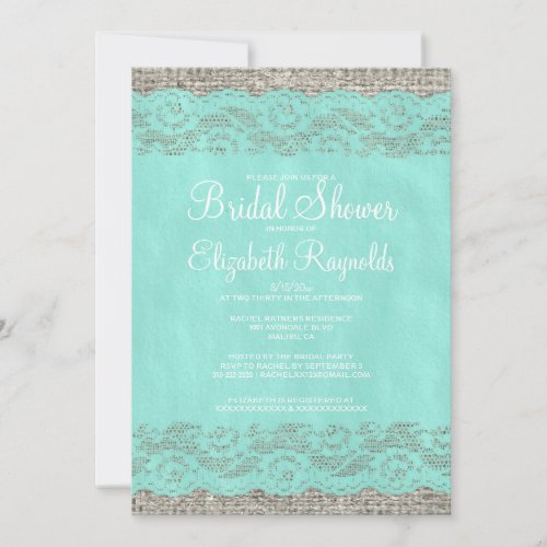 Teal Rustic Lace Bridal Shower Invitations