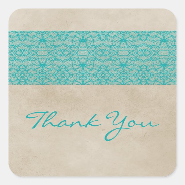 Teal Rustic Lace Thank You Stickers (Front)