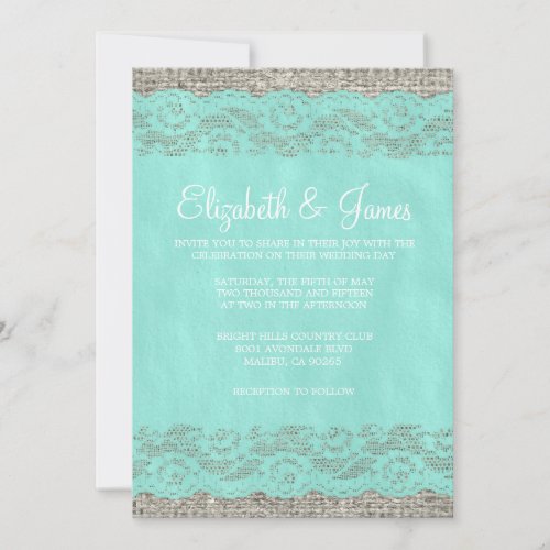 Teal Rustic Lace Wedding Invitations