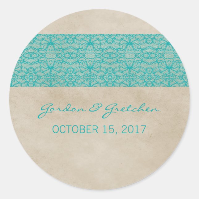 Teal Rustic Lace Wedding Stickers (Front)