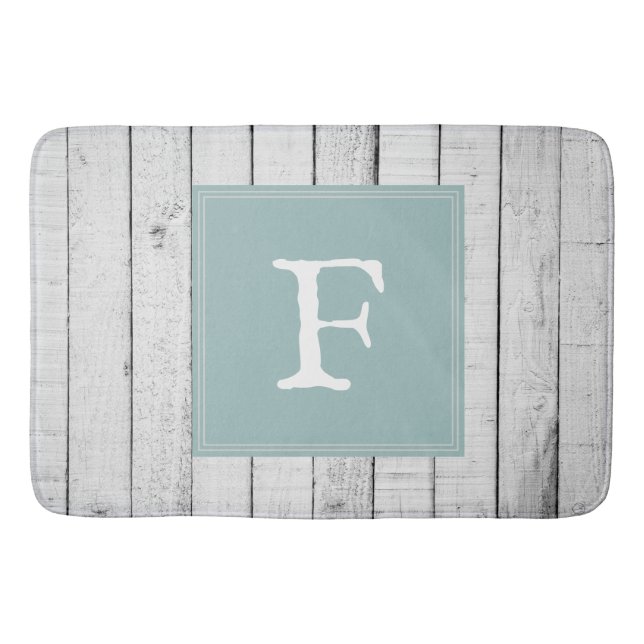 Teal Rustic Monogram Bath Mat (Front)