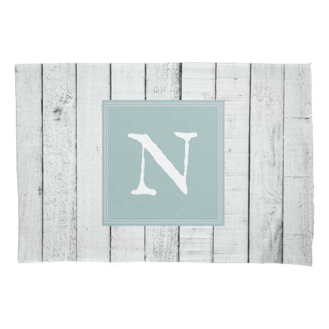 Teal Rustic Monogram Pillowcase (Front)