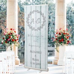 Teal Rustic Monogram Wedding Retractable Banner