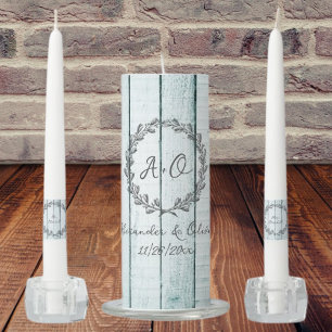 Teal Rustic Monogram Wedding Unity Candle Set