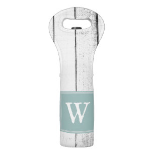 Teal Rustic Monogram Wine Tote