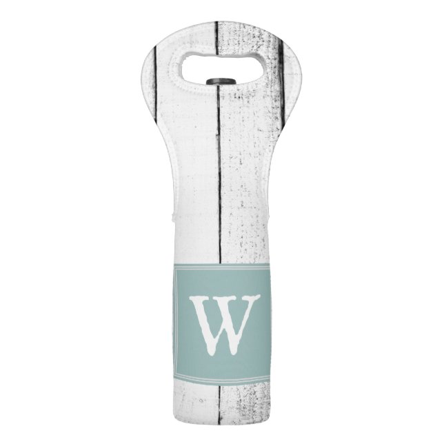Teal Rustic Monogram Wine Tote (Front)