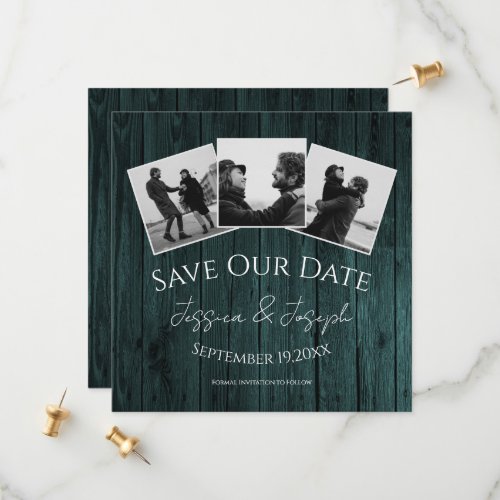 Teal Rustic Photo Collage Save The Date