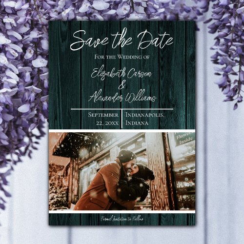 Teal Rustic Photo Save The Date