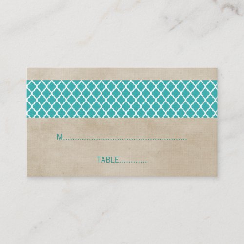 Teal Rustic Quatrefoil Wedding Place Card