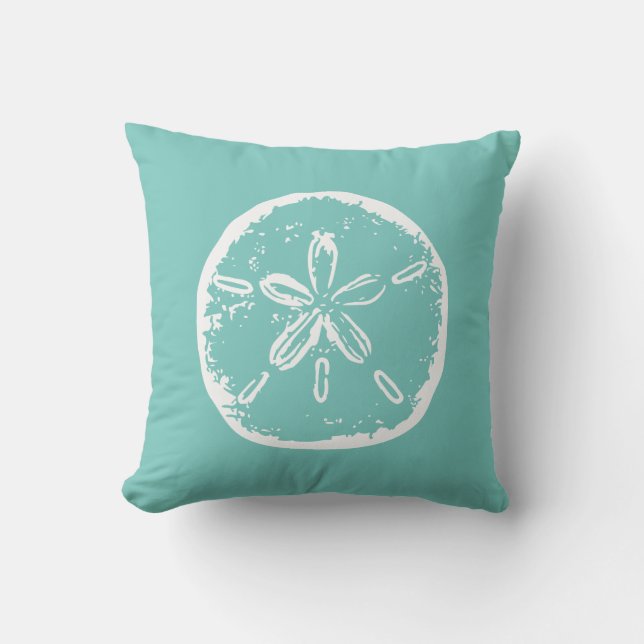 Teal rustic sand dollar beach outdoor throw pillow (Front)