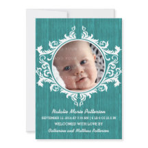 Teal Rustic Swirls Baby Announcement
