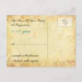 Teal Rustic Vintage Floral Wedding Invitation Postcard (Back)