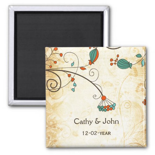 Teal Rustic Vintage Floral Wedding Magnet