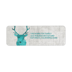 Teal Rustic Watercolor Deer Holiday Label