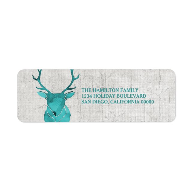 Teal Rustic Watercolor Deer Holiday Label (Front)