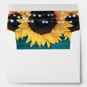 Teal Rustic Wood String Lights Sunflowers Envelope