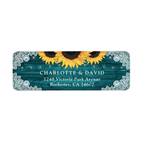 Teal Rustic Wood Sunflower Return Address Label