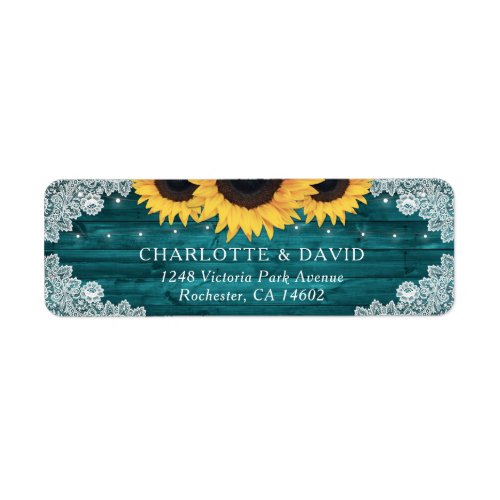 Teal Rustic Wood Sunflower Return Address Label