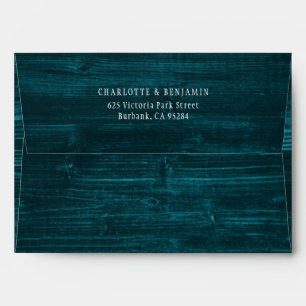 Teal Rustic Wood Wedding Envelope