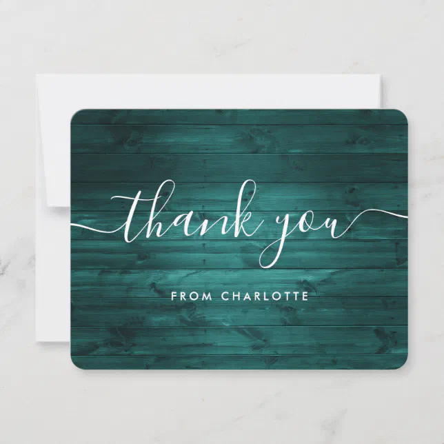 Teal Rustic Wood Wedding Shower Birthday Thank You Card | Zazzle