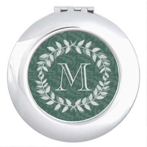 Teal  Sage Greenery Botanical Wreath Monogrammed Compact Mirror