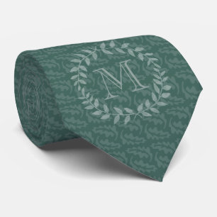 Teal & Sage Greenery Botanical Wreath Monogrammed Neck Tie