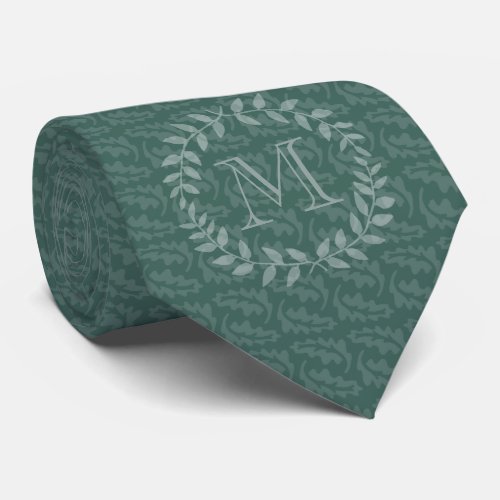 Teal  Sage Greenery Botanical Wreath Monogrammed Neck Tie