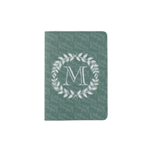 Teal & Sage Greenery Botanical Wreath Monogrammed Passport Holder