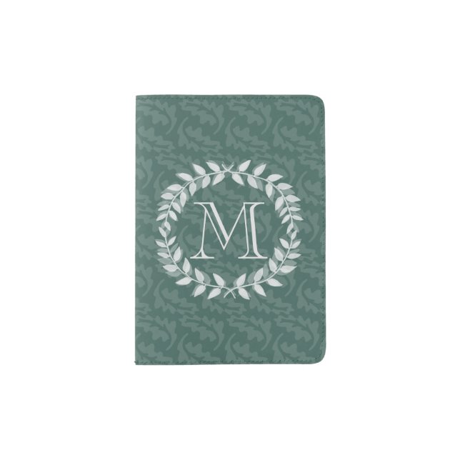 Teal & Sage Greenery Botanical Wreath Monogrammed Passport Holder (Front)