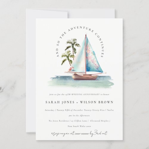 Teal Sailboat Palm Seascape Any Year Anniversary Invitation