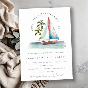 Teal Sailboat Palm Seascape Any Year Anniversary Invitation