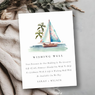 Teal Sailboat Palm Seascape Wedding Wishing Well Enclosure Card
