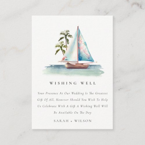 Teal Sailboat Palm Seascape Wedding Wishing Well Enclosure Card