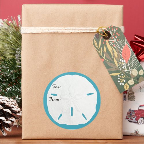 Teal Sand Dollar Gift Tag Christmas Stickers