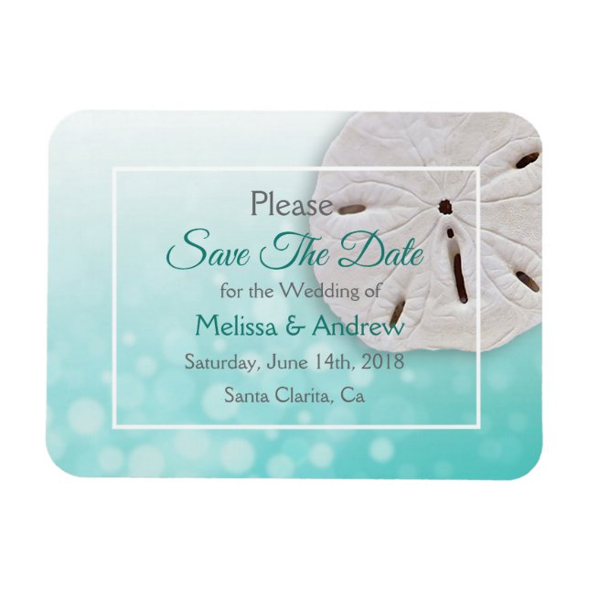 Teal  Sand Dollar  Wedding Save the Date Magnet (Horizontal)