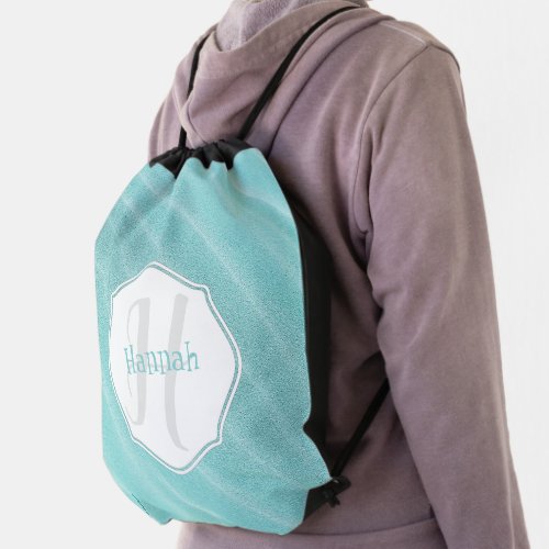 Teal Sand Ripple Personalize Drawstring Backpack