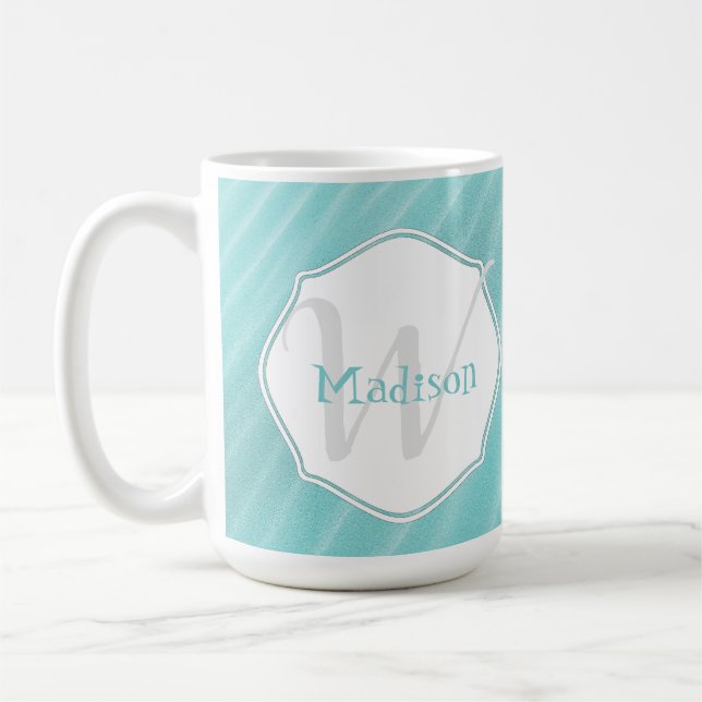 Teal Sand Ripples Personalize Mug (Left)