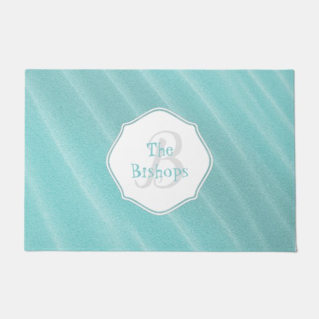 Teal Sand Ripples Personalized Door Mat (Front)