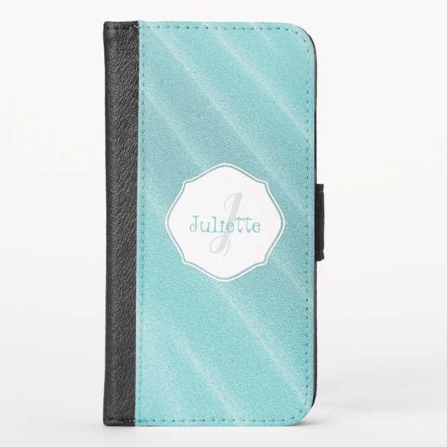 Teal Sand Ripples Personalized  iPhone Wallet (Front)
