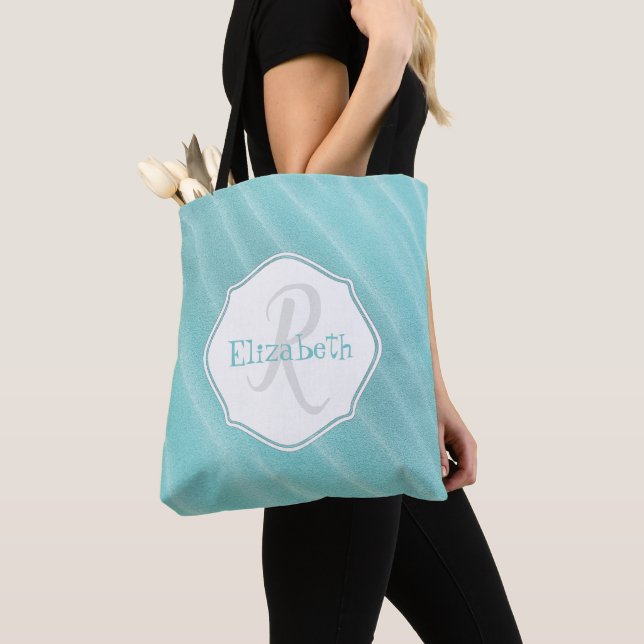 Teal Sand Ripples Personalized Tote Bag (Close Up)