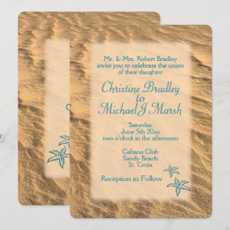 Teal Sandy Beach Wedding Invitation