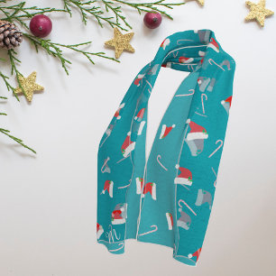 Teal Santa Hat Candy Cane Christmas Holiday Scarf