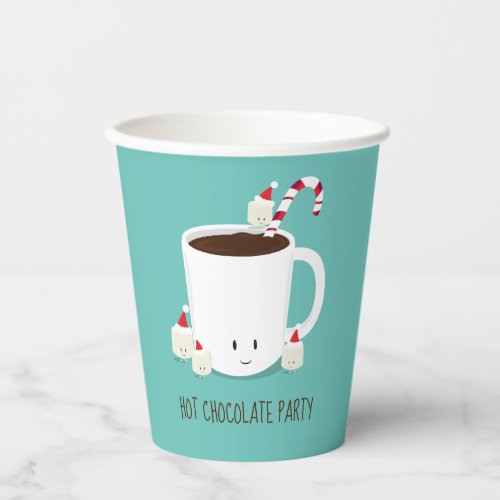 Teal Santa Hat Hot Chocolate Christmas Party Paper Cups