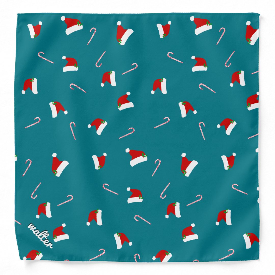 Teal Santa Hat Personalized Cute Christmas in July Bandana | Zazzle