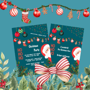 Teal Santa & Ornaments Christmas Party Invitation