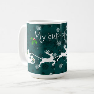 Teal Santa's Sleigh and Reindeer Coffee Mug