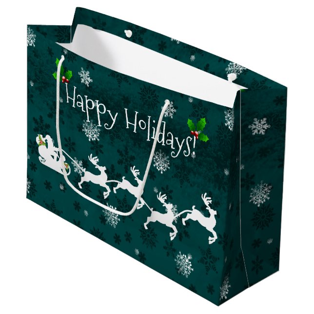 Teal Santa's Sleigh and Reindeer Gift Bag (Front Angled)