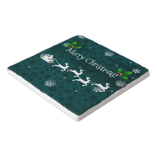 Teal Santas Sleigh and Reindeer Trivet