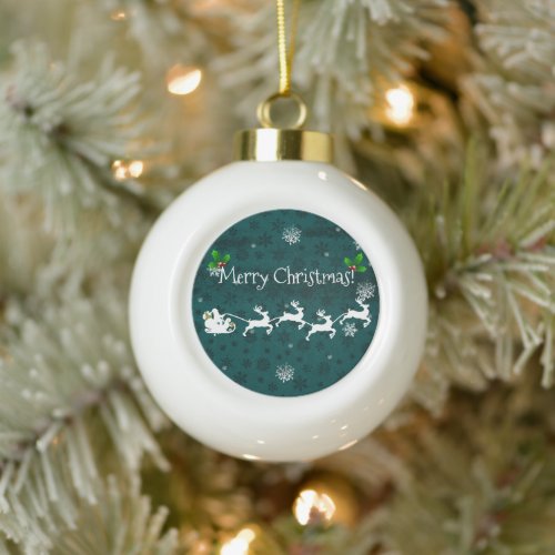 Teal Santas Sleigh  Reindeer Ornament